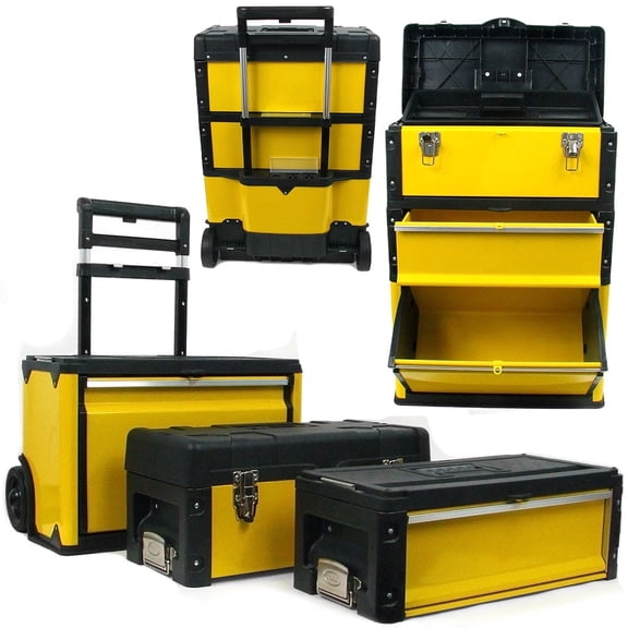 Stalwart Portable Tool Box with Wheels - Stackable 2-in-1 Tool Organizers