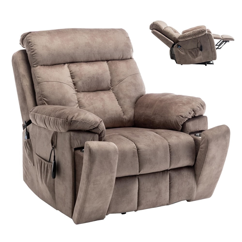 Oversized Power Lift Recliner Chair with Massage & Heating for Big Elderly, Electric Lounge Sofa Chair with 26" Wide Seat and Cup Holders, 400LBS, Light Brown