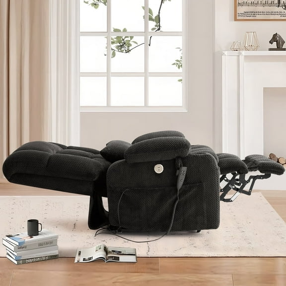 Oversized Power Lift Recliner Chair for Adults with Massage and Heat, Infinite Position Lay Flat Lift Chair for Elderly/Seniors, One-Touch Reset, USB&Type-C, Cup Holders, Lumbar Pillow, Dark Grey