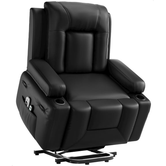 Oversized Power Lift Recliner Chair - Heat and Massage, PU Leather Electric Lift Recliner for Elderly & Mobility Impaired, Adjustable Back and Legs