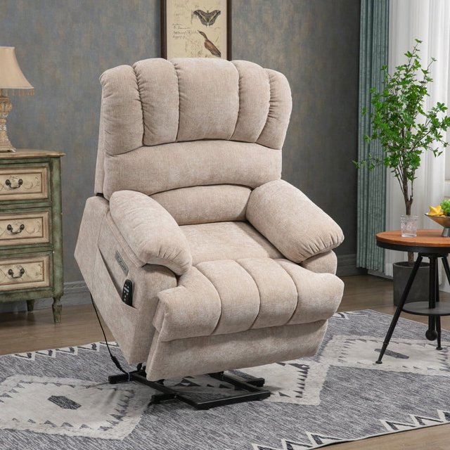 "Oversized Power Lift Recliner for Adults, Beige, with Massage, Heating