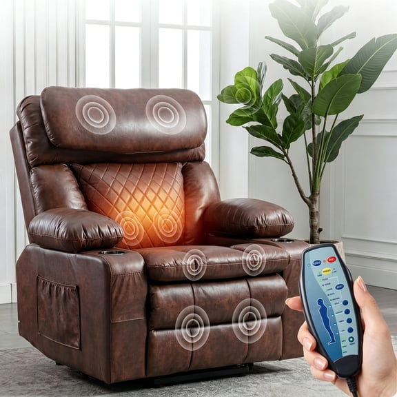 Oversized Power Lift Recliner for Elderly, Dual Motor 25.6" Wide Seat with Zero Gravity & 180° Flat Lay, Massage, Heat, Adjustable Headrest & Hidden Storage, Breathable Leather