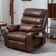Oversized Power Lift Recliner for Elderly, Infinite Position Lay Flat Lift Chair Sleeping with Heat & Massage Lumbar Pillow & Cup Holders, Dual Motor Big Tall 400 lbs Brown