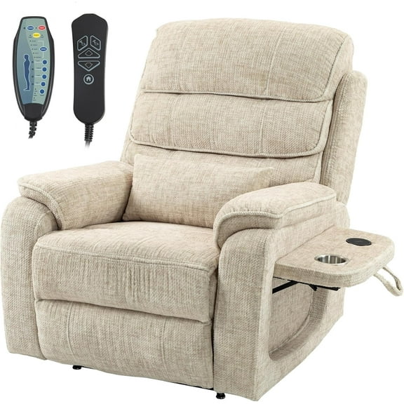 Elderly Power Lift and Heat Recliner with Lumbar Pillow and Cup Holders