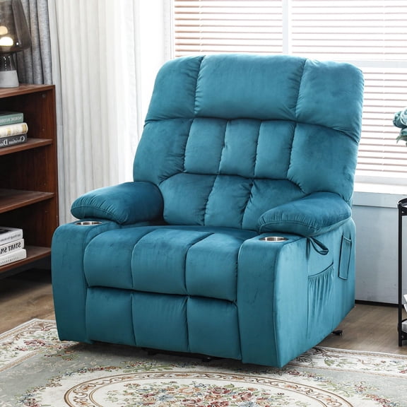 Oversized Power Recliner Chair for Big Man 400 LBS, 25" Extra Wide Electric Lift Chair with Heat and Massage, Cup Holders, Overstuffed Velvet Stand Up Recliner Lift Chairs for Elderly