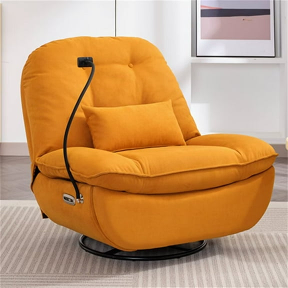 Oversized Power Recliner Chair Sofa with Adjustable Backrest Footrest, Swivel Rocker Glider Chair with USB Ports, Bluetooth Music Player and Holder, Home Theater Seating for Living Room, Orange