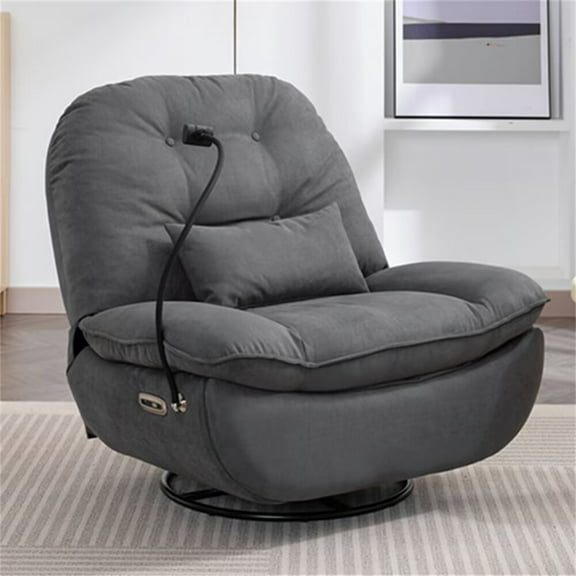 Oversized Power Recliner Chair Sofa with Adjustable Backrest Footrest, Swivel Rocker Glider Chair with USB Ports, Bluetooth Music Player and Holder, Home Theater Seating for Living Room, Grey