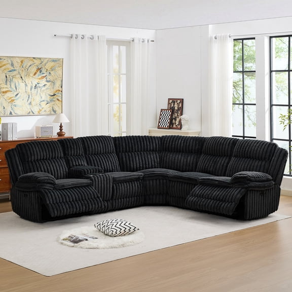 Oversized Power Reclining Sectional Sofa with Drawers, Storage Console, Cup Holders & Type-C Ports, Faux Fur L-Shaped Corner Couch with Recliners for Living Room,Black