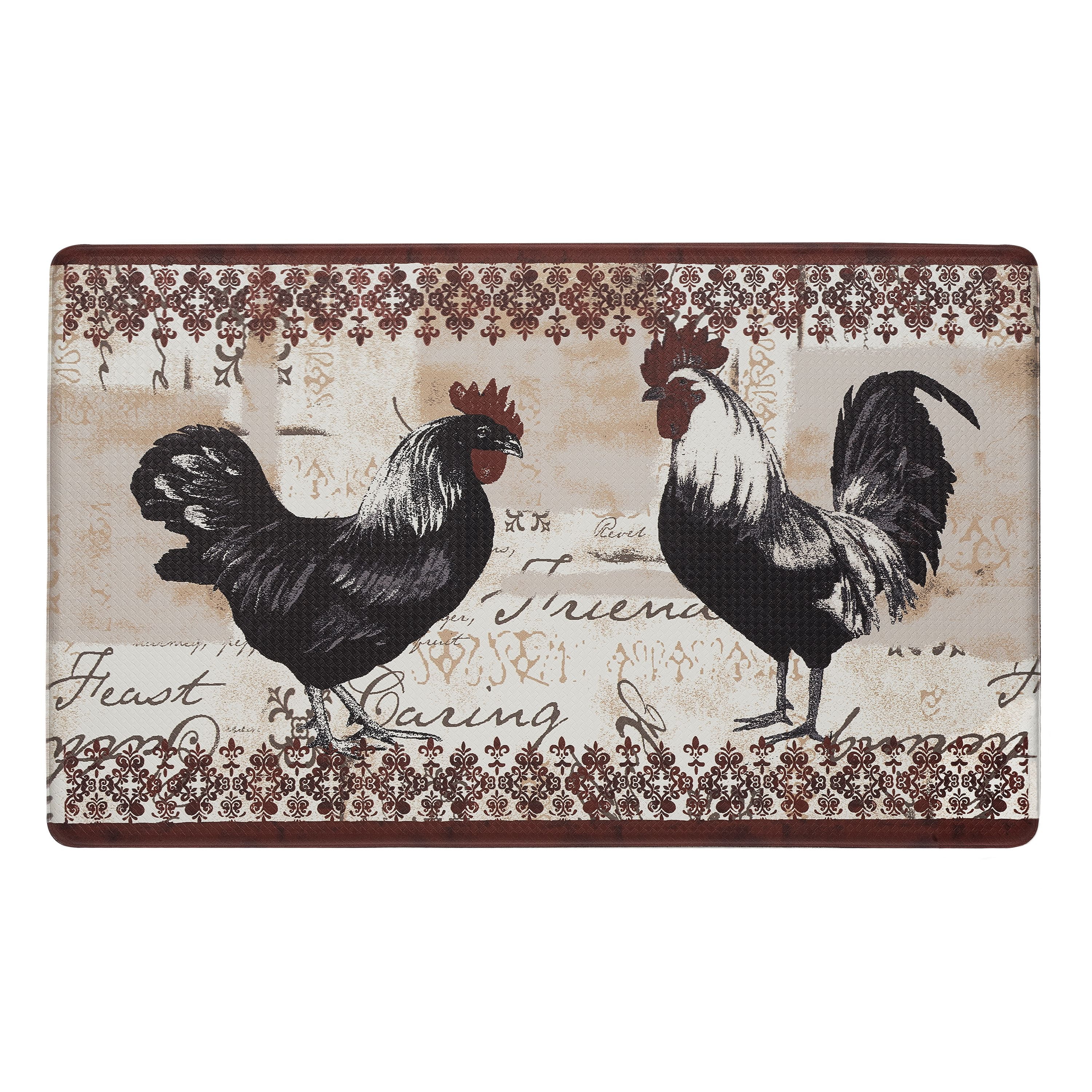 Rooster Design Beige and Brown Memory Foam Anti-Fatigue Kitchen Mat