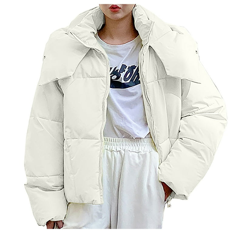 Oversized Puffer Crop Jackets for Women with Detachable Hood Padded Winter Down  Coat Lightweight Short Outerwear (Medium, White) - Walmart.com