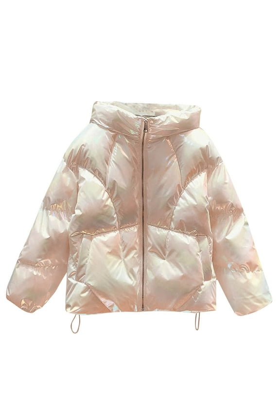Oversized Puffer Jacket for Women Waterproof Warm Padded Coat Warm Long Sleeve Down Coats with Hood Hoodies Zip Outwear (Pink S)