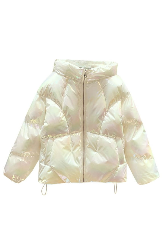 Oversized Puffer Jacket for Women Waterproof Warm Padded Coat Warm Long Sleeve Down Coats with Hood Hoodies Zip Outwear (White 2XL)