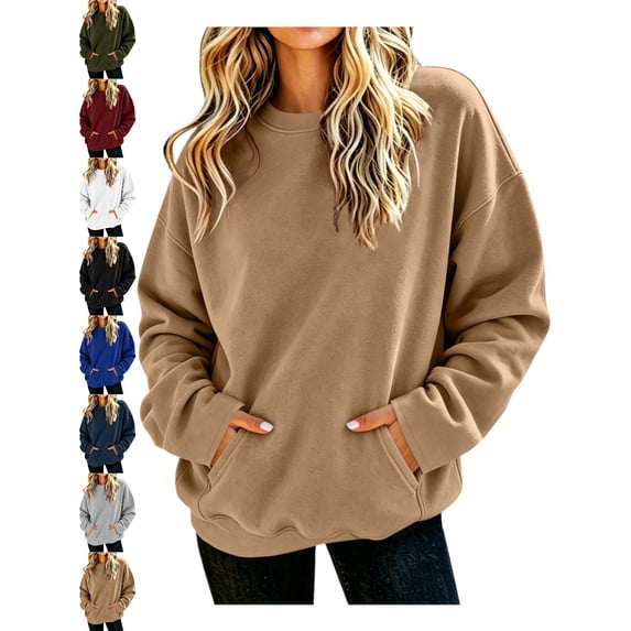 Oversized Pullover Sweatshirt for Women Crewneck Long Sleeve Kangaroo Pocket Casual Basic Fall Everyday Top