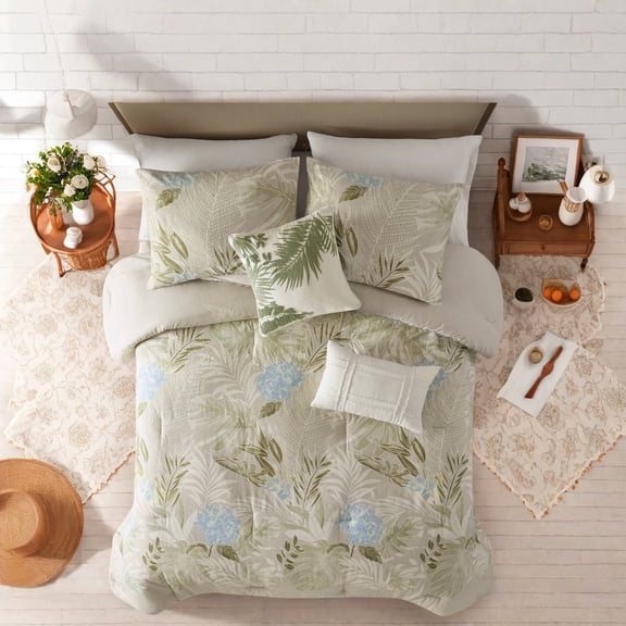 Oversized Queen Bedding Sets 100% Cotton Comforter with Tropical Print Hypoallergenic Filling