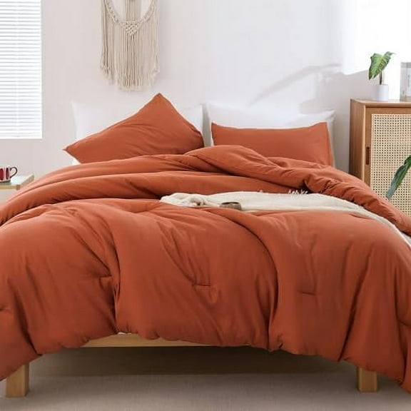 Oversized Queen Comforter Burnt Orange, 3pcs (1 Terracotta Comforter & 2 Pillowcases) Lightweight Oversized Queen Comforter Sets Bedding