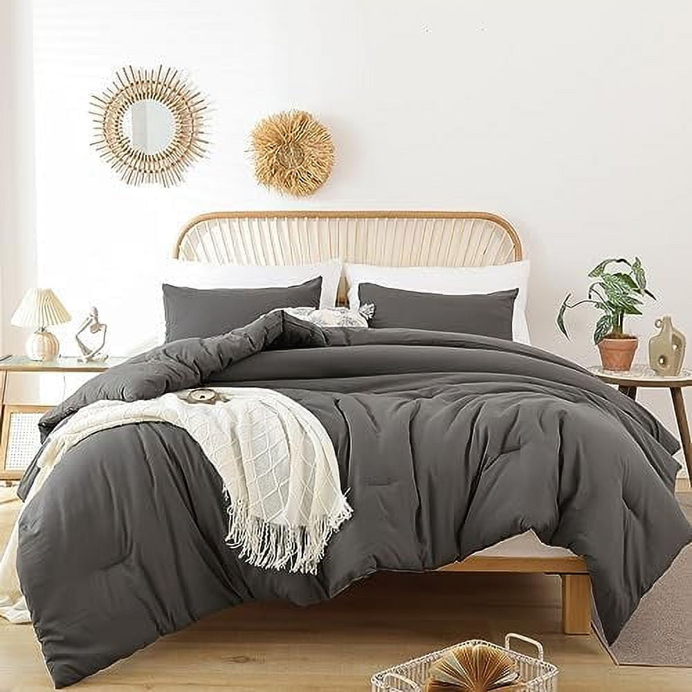 Oversized Queen Comforter Charcoal Gray, 3pcs (1Grey Comforter & 2 Pillowcases) Lightweight Oversized Queen Comforter Sets Bedding Blanket Quilts
