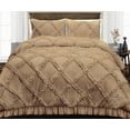 thumbnail image 1 of Oversized Queen Comforter Diamond Ruffle Taupe 300 GSM Plush Siliconized Microfiber Fill Duvet Insert With 1000 Thread Count Egyptian Cotton Shell Fluffy with Piping & Pillowcases, 1 of 8