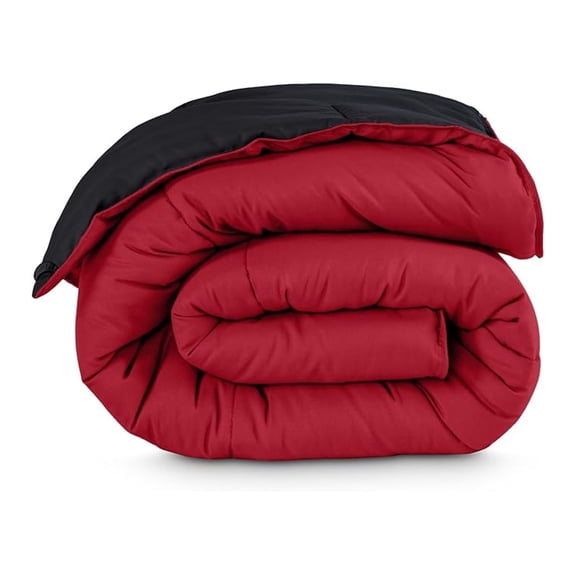 Oversized Queen Comforter - Reversible Colors - Goose Down - Ultra-Soft - Premium 1800 Series - All Season Warmth - Bedding Comforter (Oversized Queen, Black/Red)