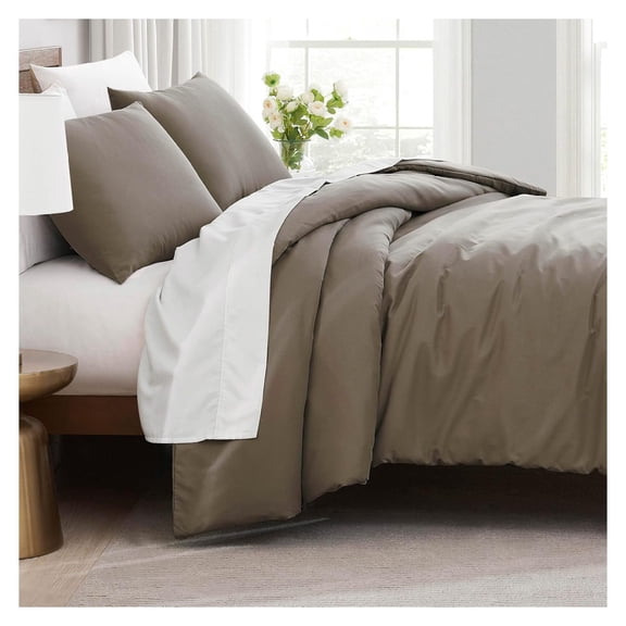 Oversized Queen Duvet Cover Set Soft, Stain-Resistant Includes 1 Duvet Cover with Zipper Closure & 2 Pillow Shams Machine Washable Full/Queen Bedding Set, Dark Taupe Full / Queen 08 - Dark Taupe