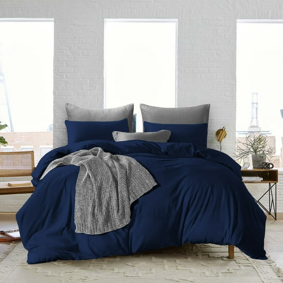 Oversized Queen Size Egyptian Cotton 1000 Thread Count Duvet Cover Solid Ultra Soft & Breathable 3 Piece Luxury Soft Wrinkle Free Cooling Sheet (1 Duvet Cover with 2 Pillowcases, Navy Blue)