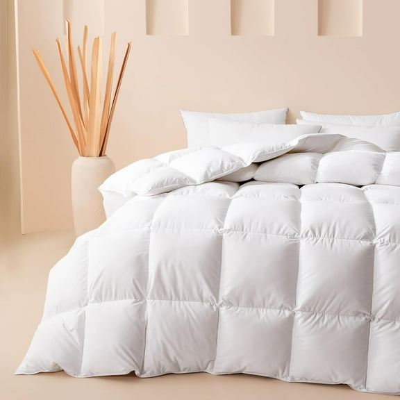 Oversized Queen Size Feather Down Fiber Comforter Ultra Fluffy Duvet Insert, All Season White Cotton Cover Luxury Hotel Bed Comforter with Corner Tabs, 98x98 Inch