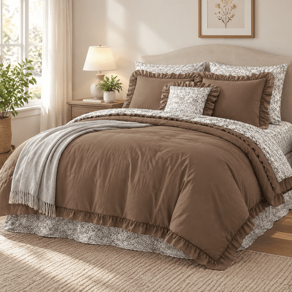 Oversized Queenforter Set-7 Pieces Ruffle Bedding