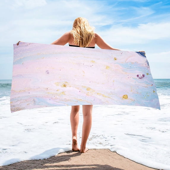 Oversized Quick Dry Microfiber Beach Towel 30x60 Inches, Large Absorbent Sand Resistant Travel Towel for Pool Bath, Flowing Abstract Design