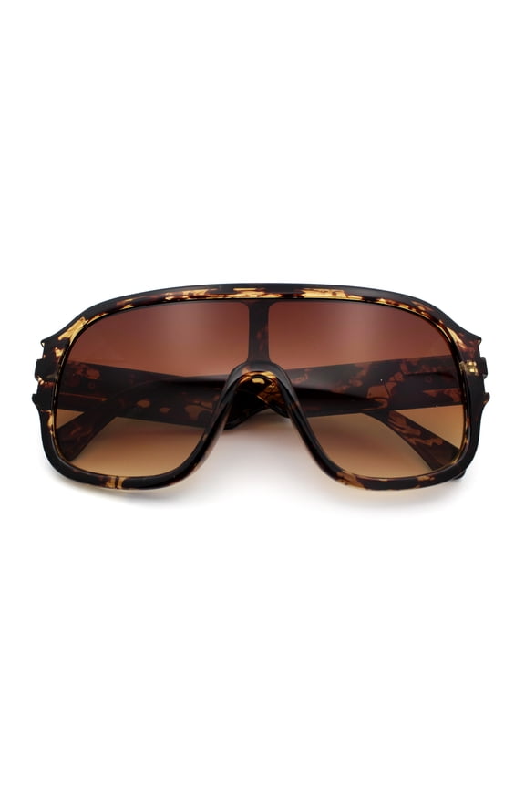 Oversized Racer Shield Plastic Bold Mogul Mobster Sunglasses Tortoise - Brown