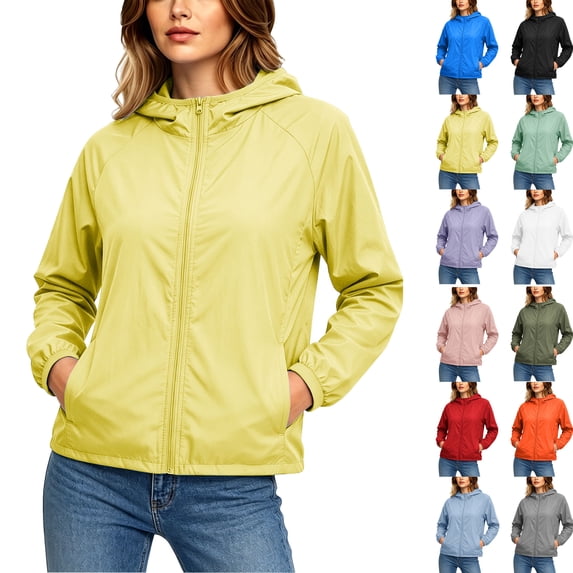 Oversized Rain Jackets for Women Waterproof Summer Hoode Solid Color Zipper Sunscreen Jacket