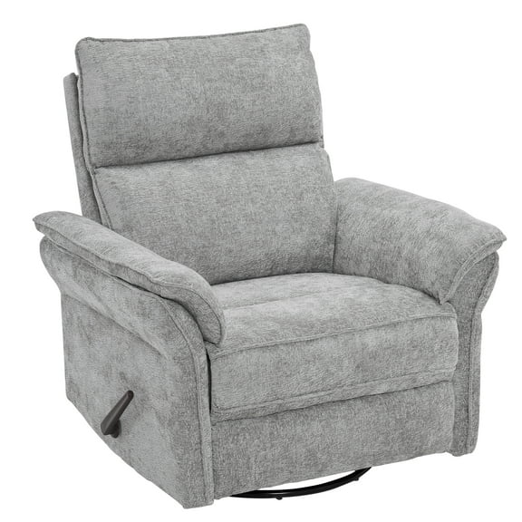 Oversized Recliner Chair, 26" Extra Wide 360° Swivel Rocker Recliner with Adjustable Headrest, Chenille Glider Rocking Nursery Chair with Overstuffed Armrest, Lumbar Support, Light Gray