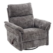 Oversized Recliner Chair, 26" Extra Wide 360  Swivel Rocker Recliner with Adjustable Headrest, Chenille Glider Rocking Nursery Chair with Overstuffed Armrest, Lumbar Support, Dark Gray