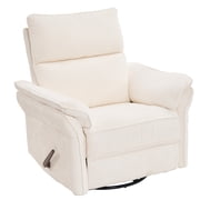 Oversized Recliner Chair, 26" Extra Wide 360  Swivel Rocker Recliner with Adjustable Headrest, Chenille Glider Rocking Nursery Chair with Overstuffed Armrest, Lumbar Support, White