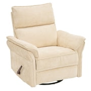 Oversized Recliner Chair, 26" Extra Wide 360  Swivel Rocker Recliner with Adjustable Headrest, Chenille Glider Rocking Nursery Chair with Overstuffed Armrest, Lumbar Support, Beige