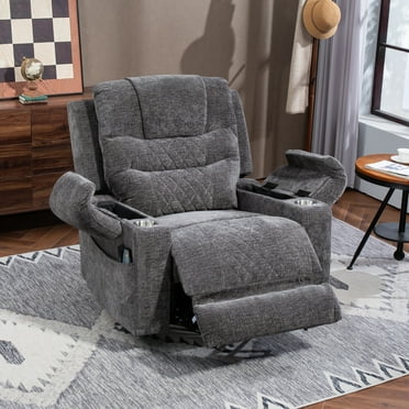 Oversized Recliner Chair 26-inch Wide Seat with Extended Footrest - Power Lift Recliner for Elderly with Heat Massage - Flip Arm Storage Cup Holders 350 lbs
