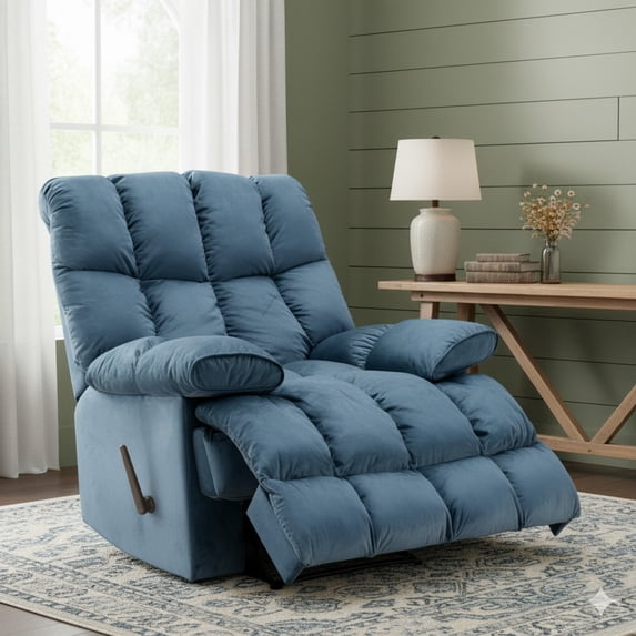 Oversized Recliner Chair 350 lb Weight Capacity, Home Oversized Velvet Manual Chair Recliner Overstuffed Arms and Back for Home Theater Living Room Green
