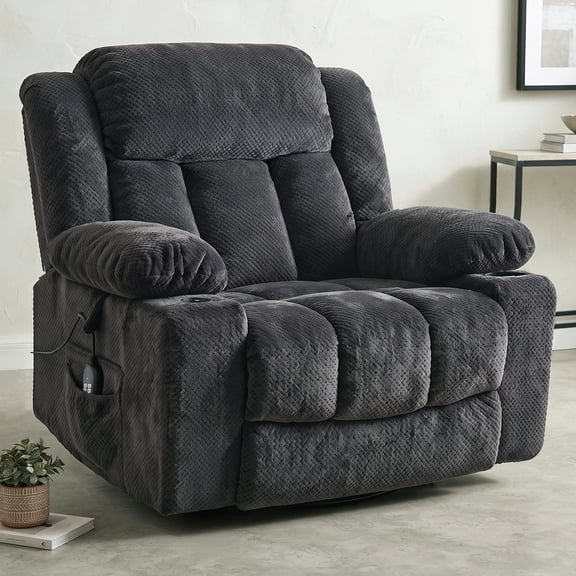 Oversized Wide Recliner Chair-Heat and Vibration Massage, PU Leather ...