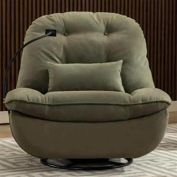 Oversized Recliner Chair, Recliner with Voice Control Gaming Sleeping Working Hidden Arm Storage, Smart Power Recliner Sofa Usb Charger with Bluetooth, Swivel Single Chair for Living Room, Green