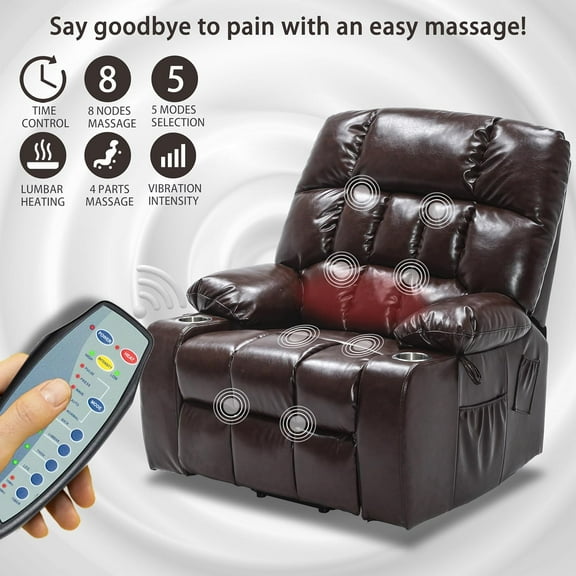 Oversized Recliner Chairs for Big and Tall 400 LBS, 25.5" Extra Wide Electric Lift Chair with Massage and Heat, Large Leather Power Recliners for Living Room, Wall Hunger
