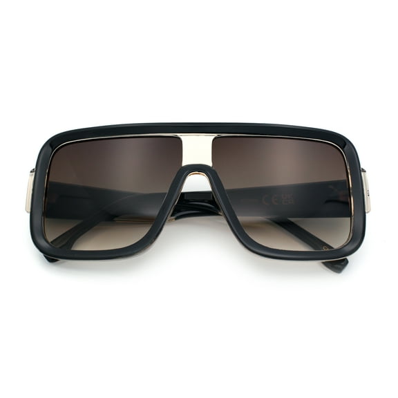 Oversized Rectangle Racer Shield 80s Plastic Fashion Flat Top Sunglasses All Brown