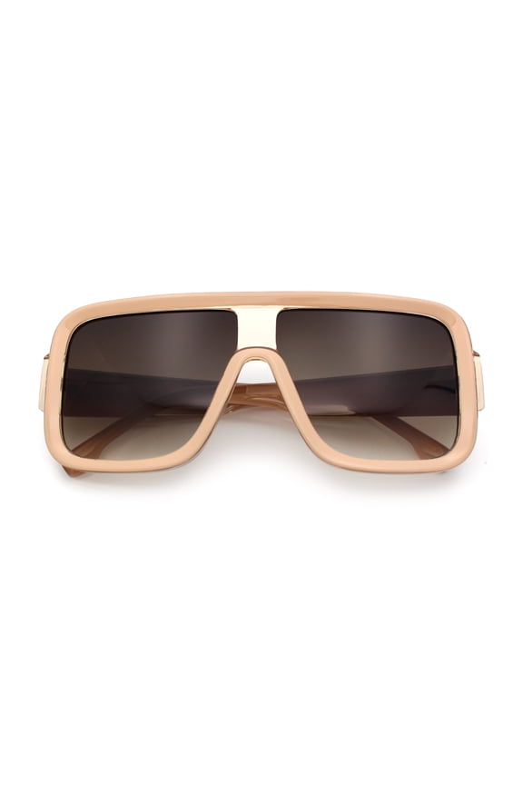 Oversized Rectangle Racer Shield 80s Plastic Fashion Flat Top Sunglasses Peach - Brown
