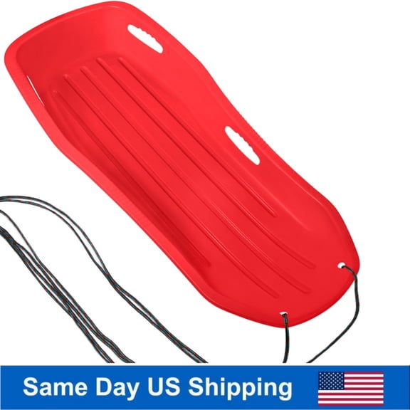 Oversized Red Children's Snow Sled, 48 Inch Easy-to-Pull Sledding Board with Handles for Safe Winter Play