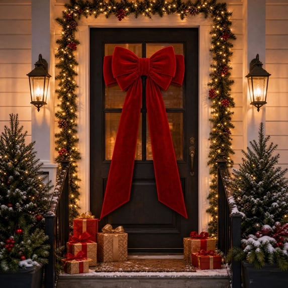 Oversized Red Velvet Christmas Bow with Long Tails for Tree Topper Staircase Front Door indoor Holiday Decoration 59 in