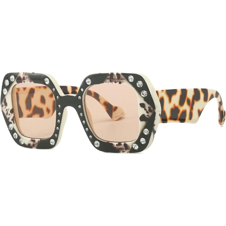 Oversized Rhinestone Diamonds Sunglasses Women Square  display picture 2