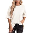 thumbnail image 1 of Oversized Ribbed Tops for Women Round Neck 3/4 Sleeve Trendy Casual Loose Fit Basic T-Shirts Pullovers Solid Blouses White,XL, 1 of 6