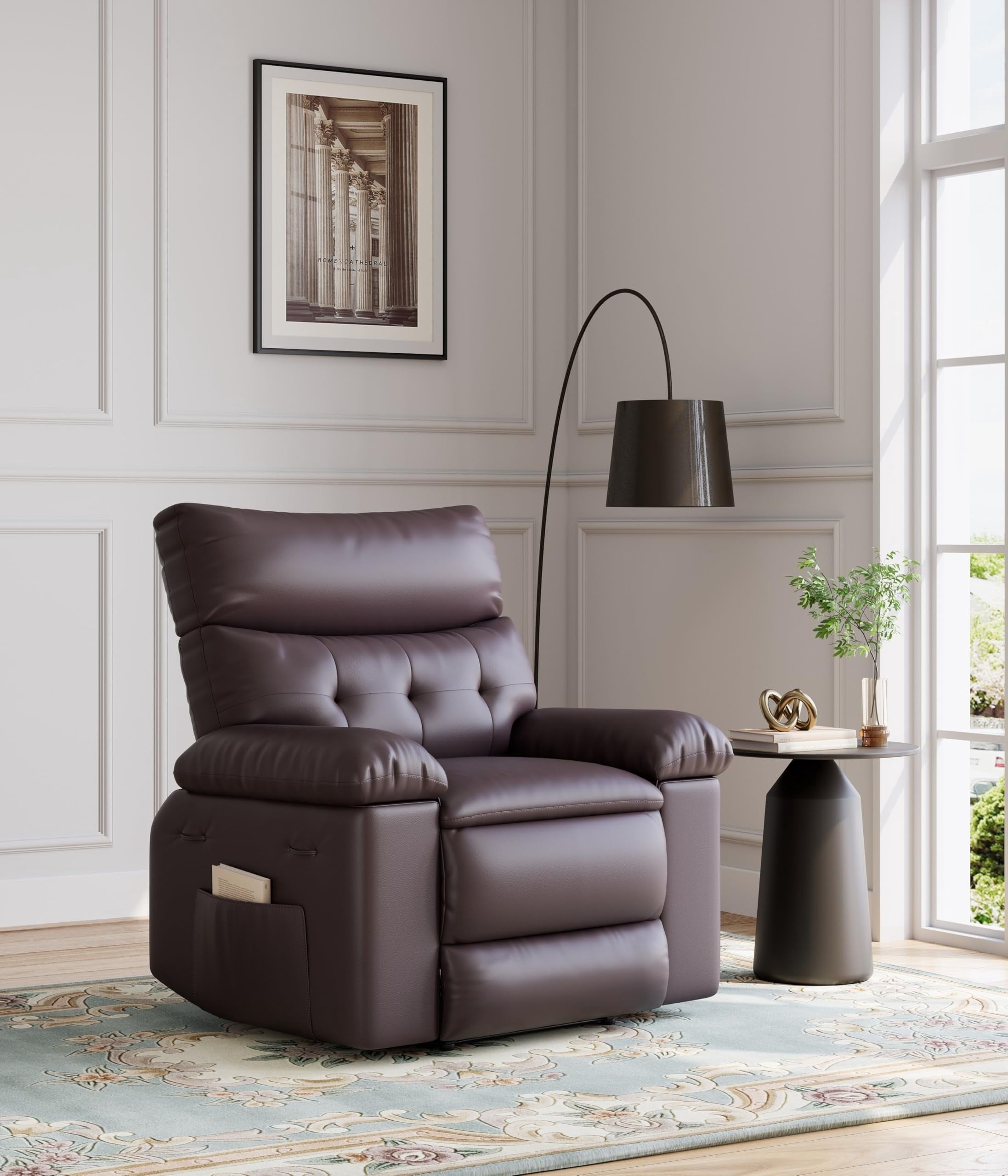 Oversized Rocker Recliner for Adults, Nursery Glider Recliner with Massage and Heating, Rocking Chair with 1.5X Sponge Comfort Arm and Back, Side Pockets, PU Leather Manual Recliner Chair