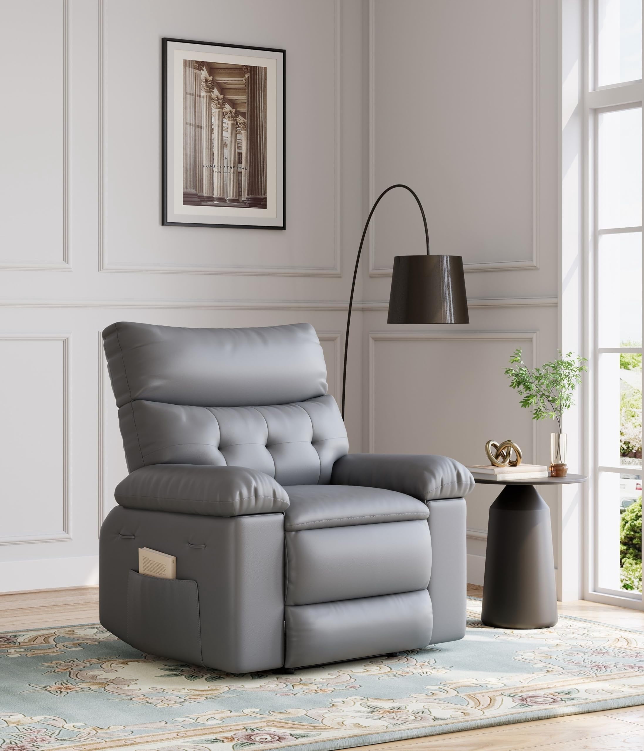 Oversized PU Leather Recliner Chair, Extra Wide Manual Recliner for Adults, Lazy Chair Single Sofa with 1.5X Sponge Comfort Arm, Thick Cushion and Back, for Living Room, Bedroom