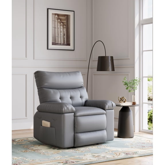 Oversized PU Leather Recliner Chair, Extra Wide Manual Recliner for Adults, Lazy Chair Single Sofa with 1.5X Sponge Comfort Arm, Thick Cushion and Back, for Living Room, Bedroom