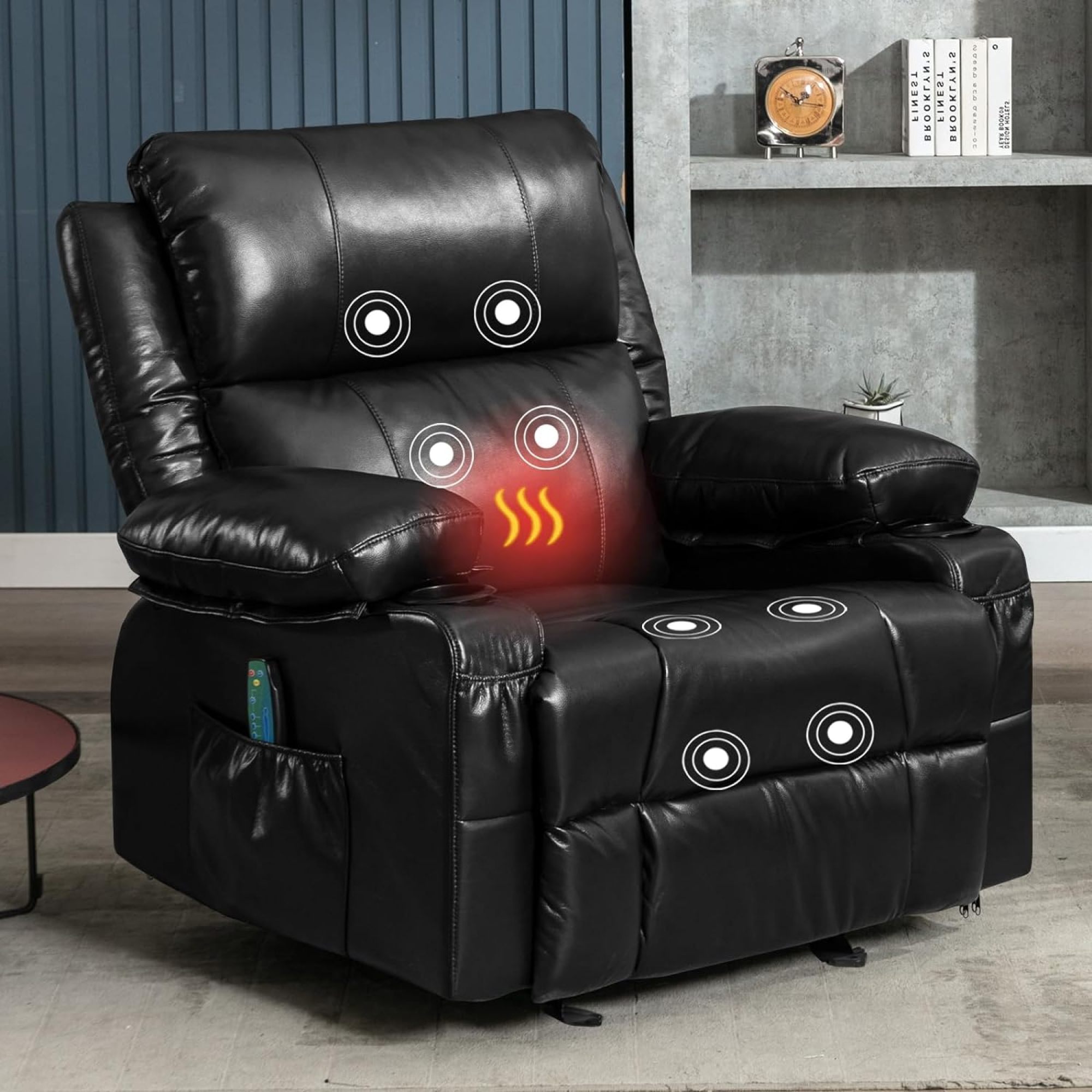 Oversized Rocker Recliner Chair for Elderly with Massage and Heat