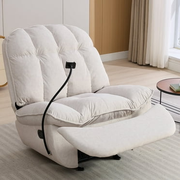 Oversized Rocker Recliner Chairs, Rocking Recliner with Cell Phone Holder for Adults 400lbs Beige
