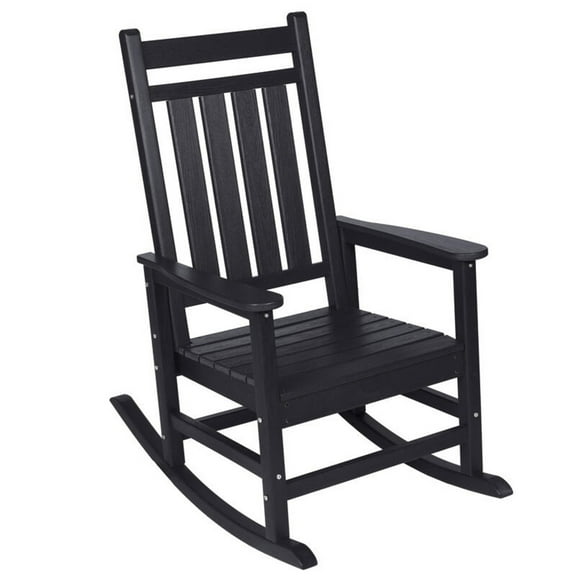 BOFANG Oversized Rocking Chair All Weather Resistant Porch Rocker for Lawn Garden Black